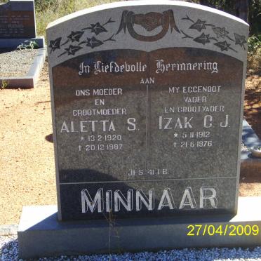 MINNAAR Izak C.J. 1912-1976 &amp; Aletta S. 1920-1987