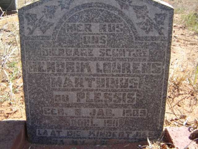 PLESSIS Hendrik Lourens Marthinus, du 1909-1911