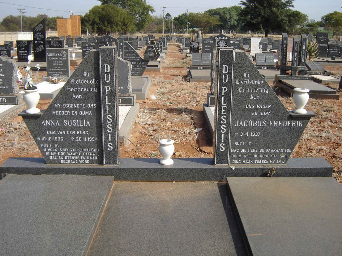 PLESSIS Jacobus Frederik, du 1937- &amp; Anna Susilia VAN DEN BERG 1936-1994