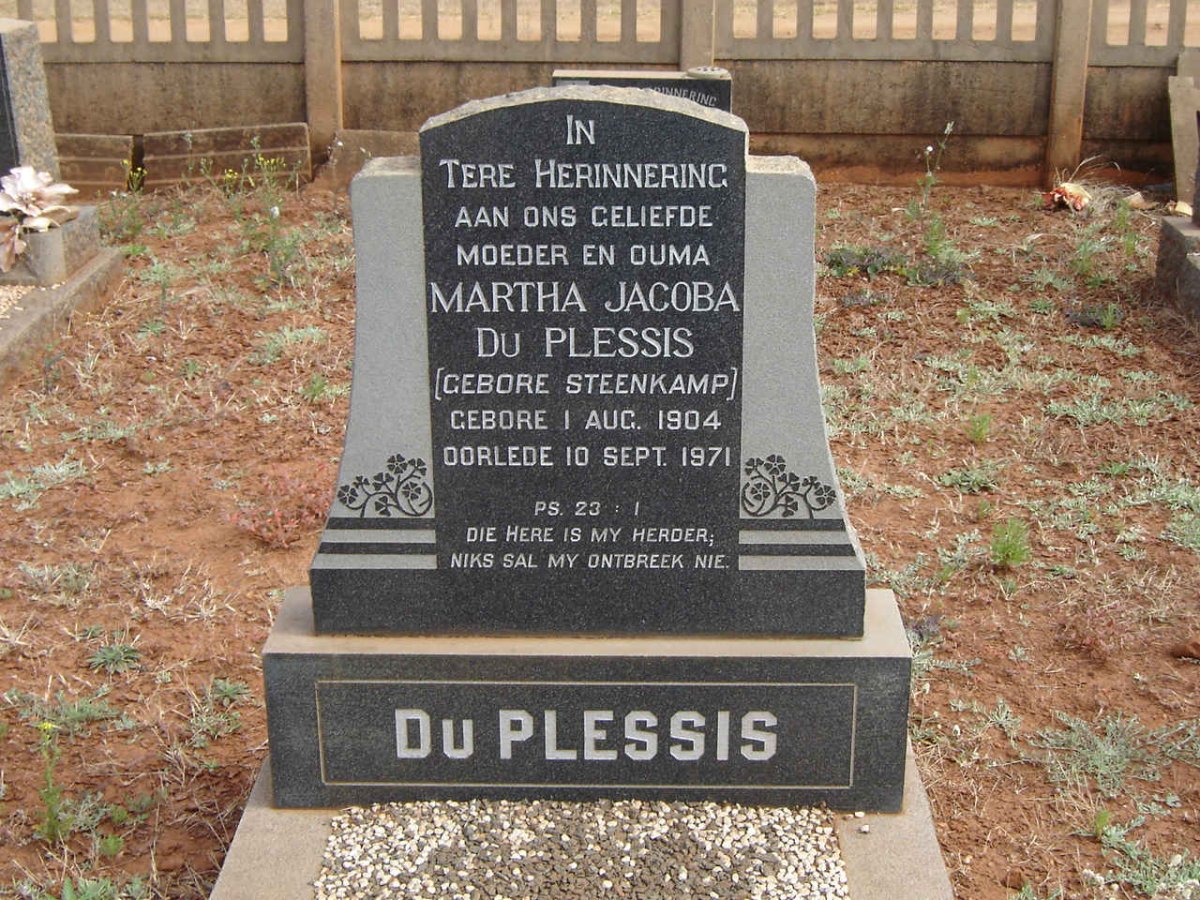 PLESSIS Martha Jacoba, du nee STEENKAMP 1904-1971
