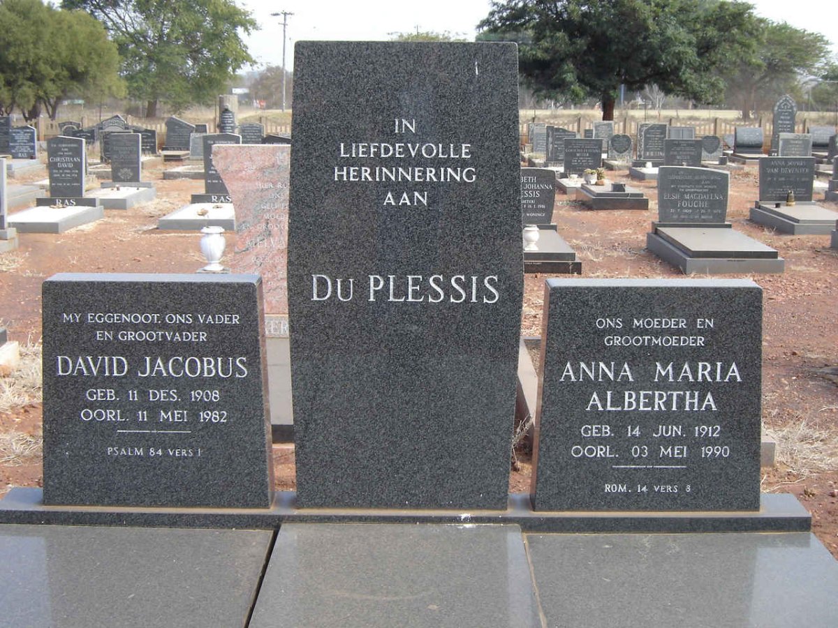 PLESSIS David Jacobus 1908-1982 &amp; Anna Maria Albertha 1912-1990