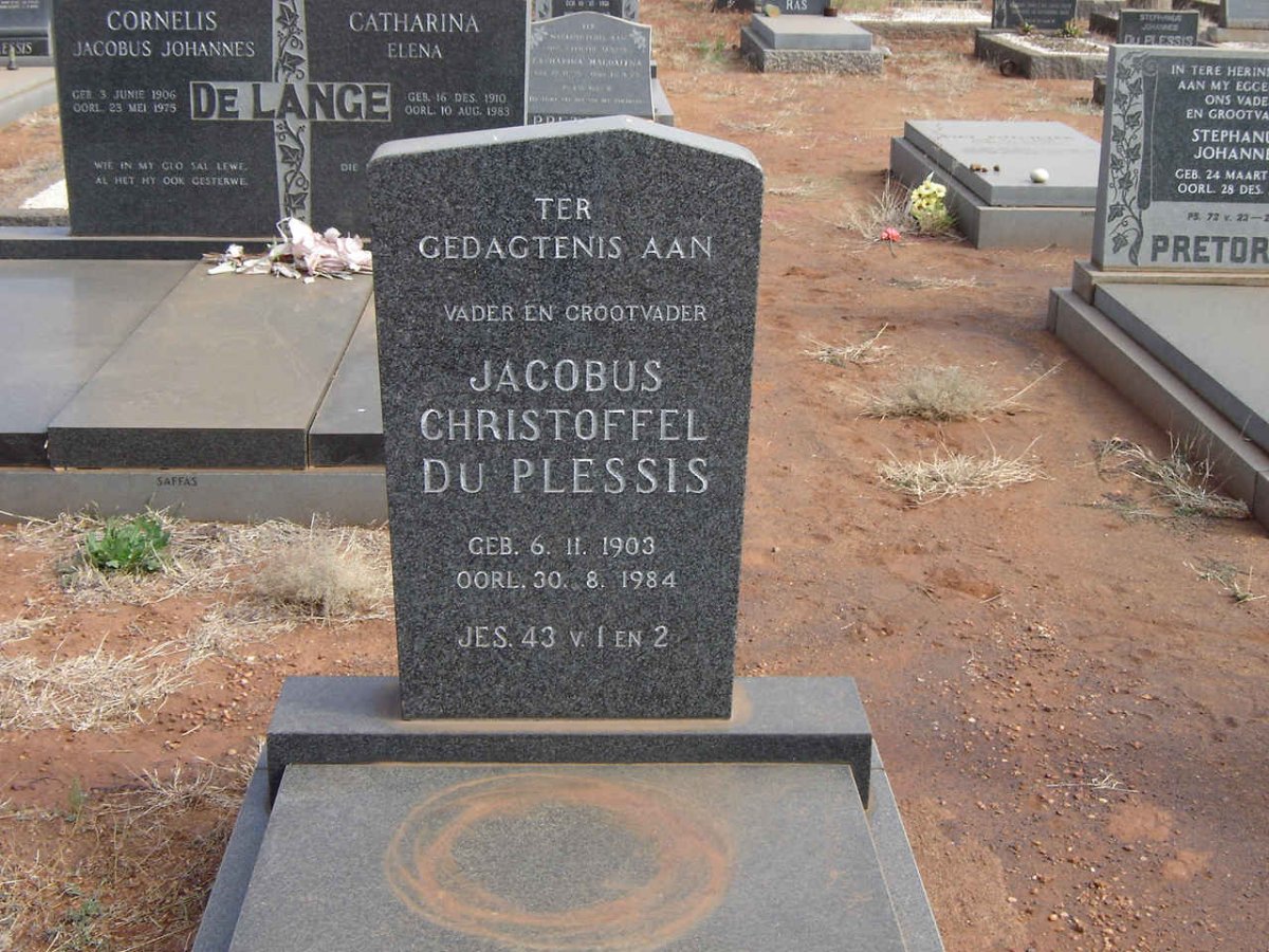 PLESSIS Jacobus Christoffel, du 1903-1984