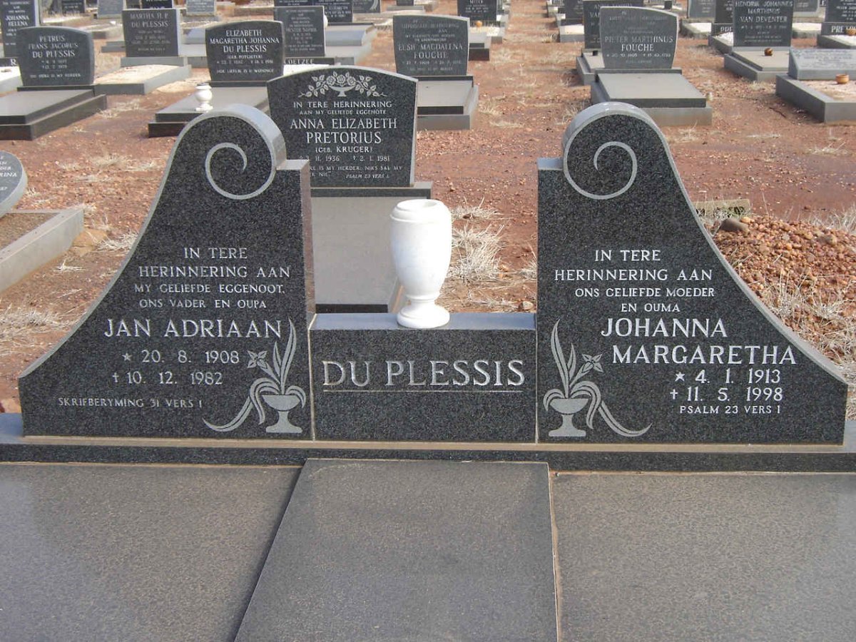 PLESSIS Jan Adriaan, du 1908-1982 &amp; Johanna Margaretha 1913-1998
