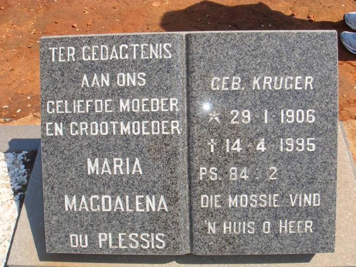PLESSIS Maria Magdalena, du nee KRUGER 1906-1995