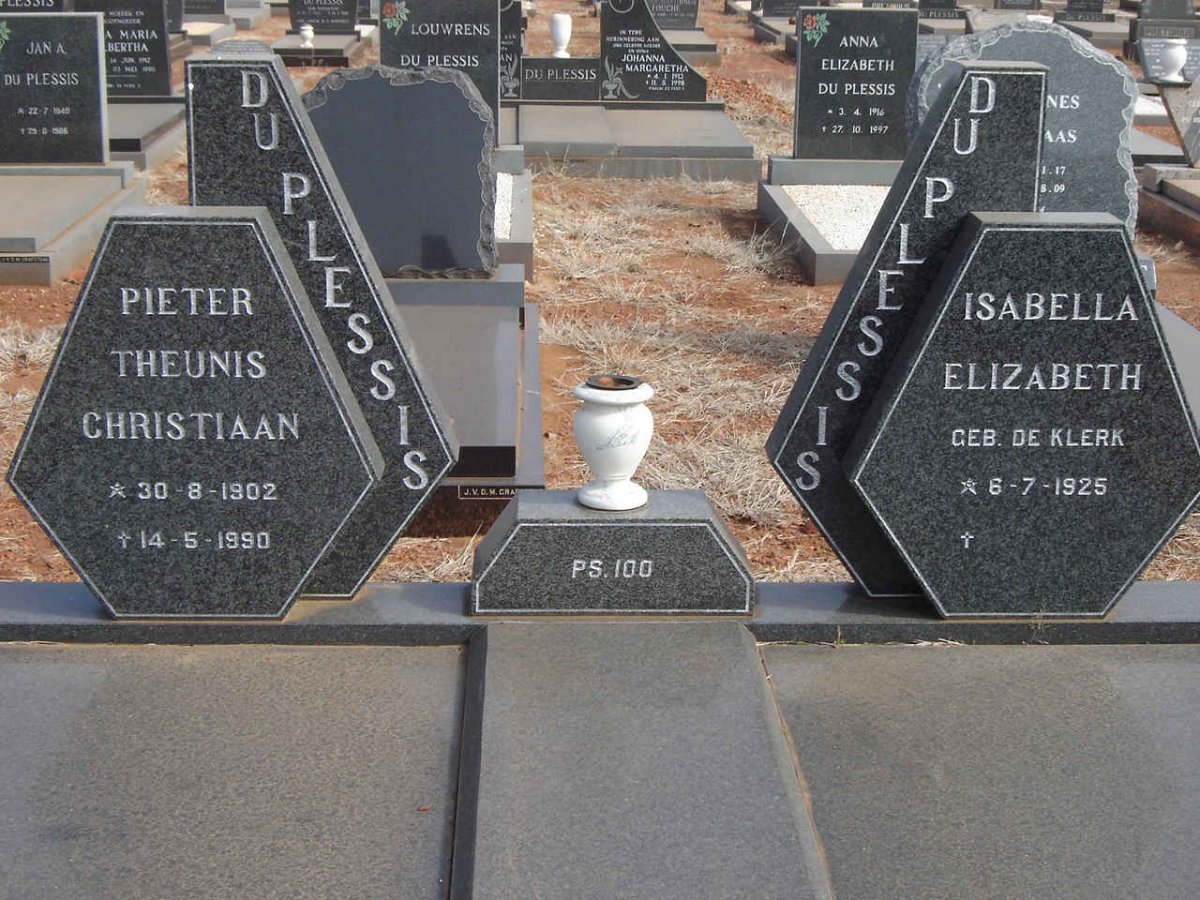PLESSIS Pieter Theunis Christiaan, du 1902-1990 &amp; Isabella Elizabeth DE KLERK 1925-