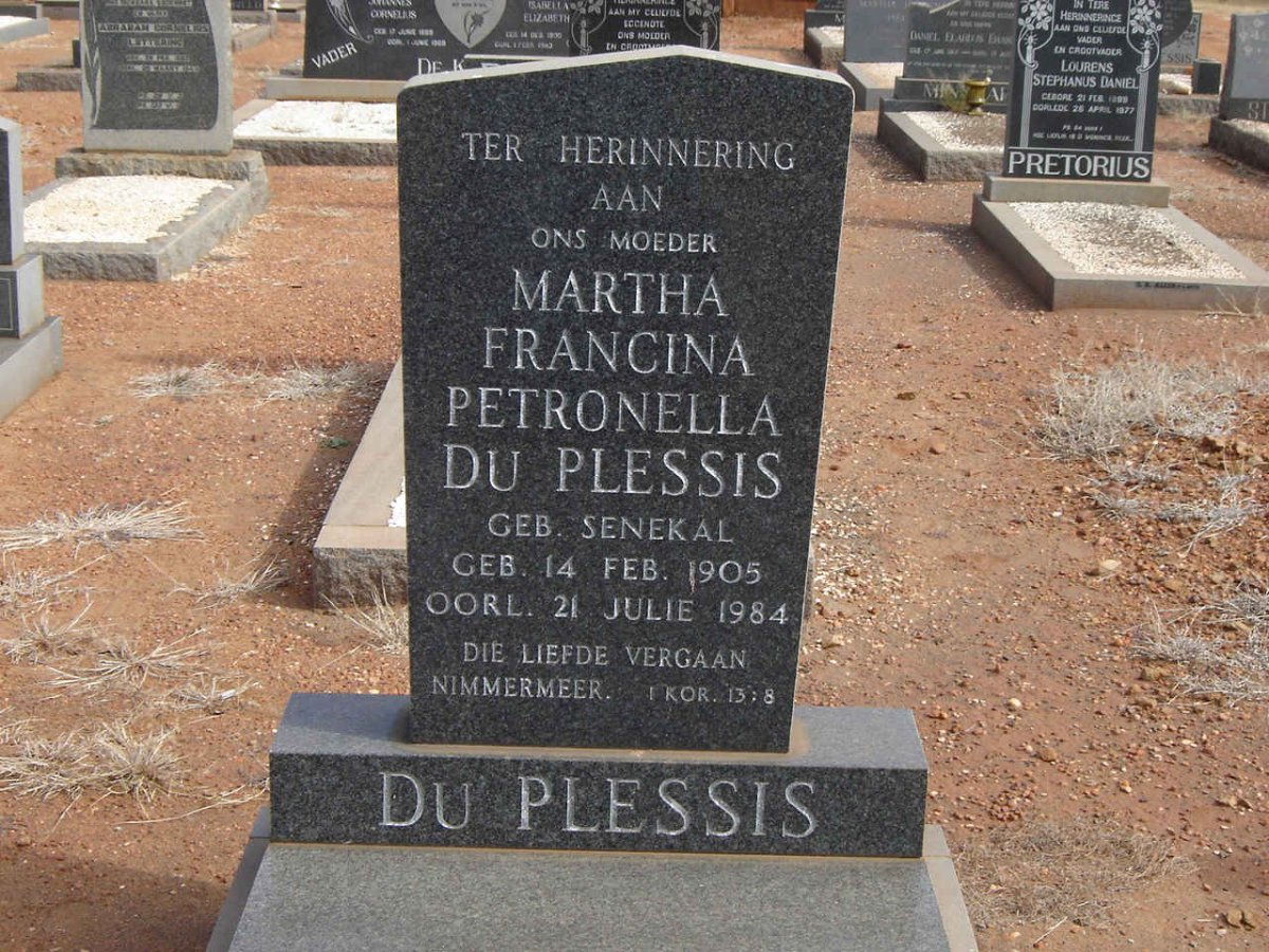 PLESSIS Martha Francina Petronella, du nee SENEKAL 1905-1984