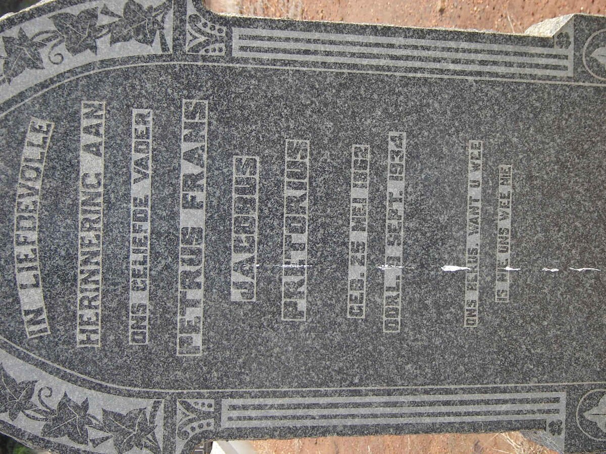 PRETORIUS Petrus Frans Jacobus 1862-1934