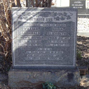 ROWAN William Archibald 1861-1928 &amp; Maria Elizabeth NEL 1868-1927