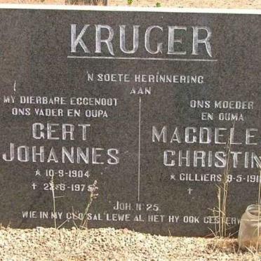 KRUGER  Gert Johannes 1904-1975 &amp; Magdelena Christina nee CILLIERS 1913-????