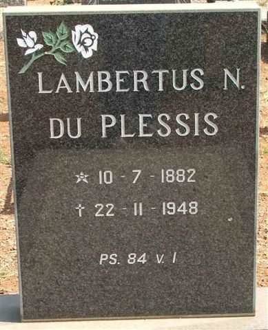 PLESSIS  Lambertus N., du 1882-1948