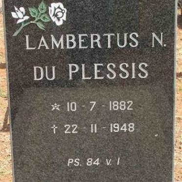 PLESSIS  Lambertus N., du 1882-1948