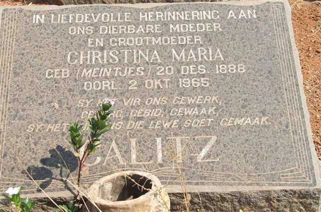 CALITZ Christina Maria geb. MEINTJES 1888-1965