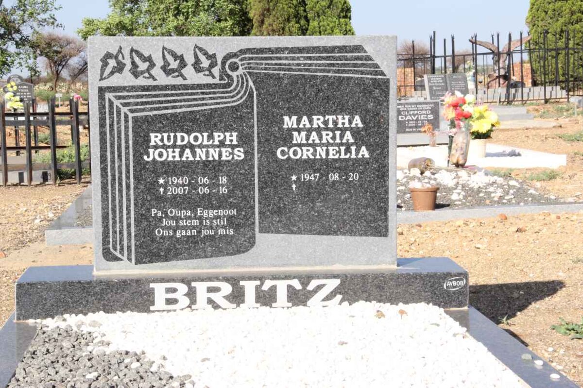 BRITZ Rudolph Johannes 1940-2007 &amp; Martha Maria Cornelia 1947-