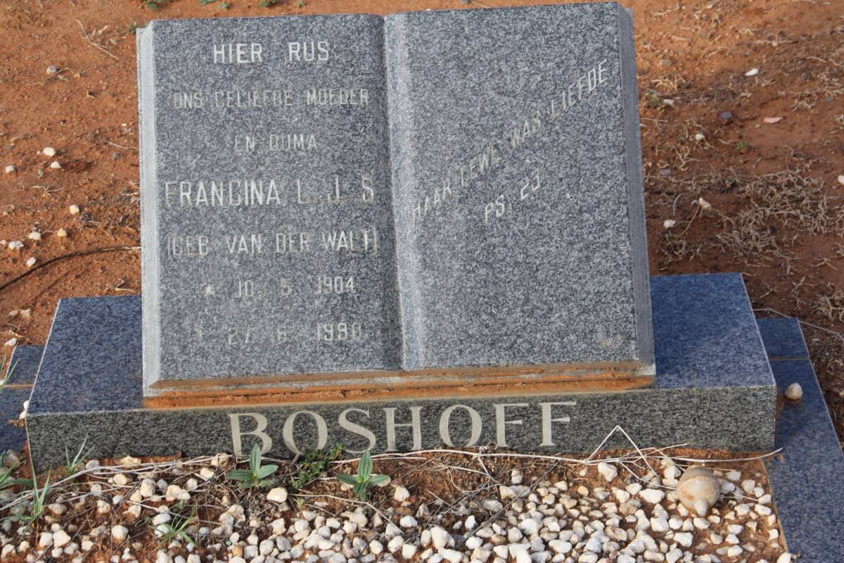BOSHOFF Francina L.J.S. nee van der WALT 1904-1990
