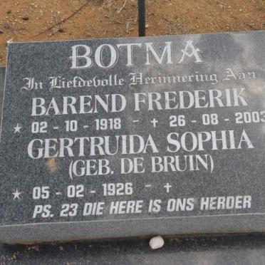 BOTMA Barend Frederik 1918-2003 &amp; Gertruida Sophia DE BRUIN 1926-