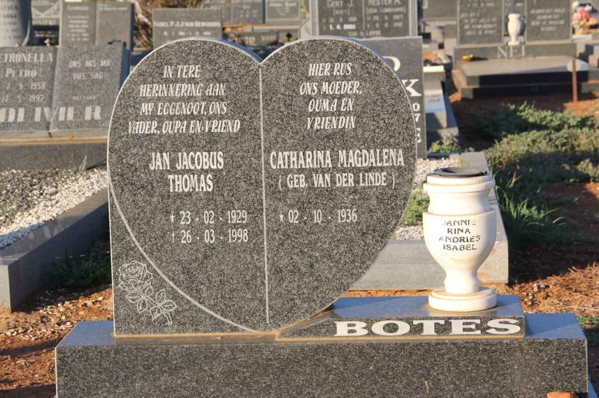 BOTES Jan Jacobus Thomas 1929-1998 &amp; Catharina Magdalena van der LINDE 1936-