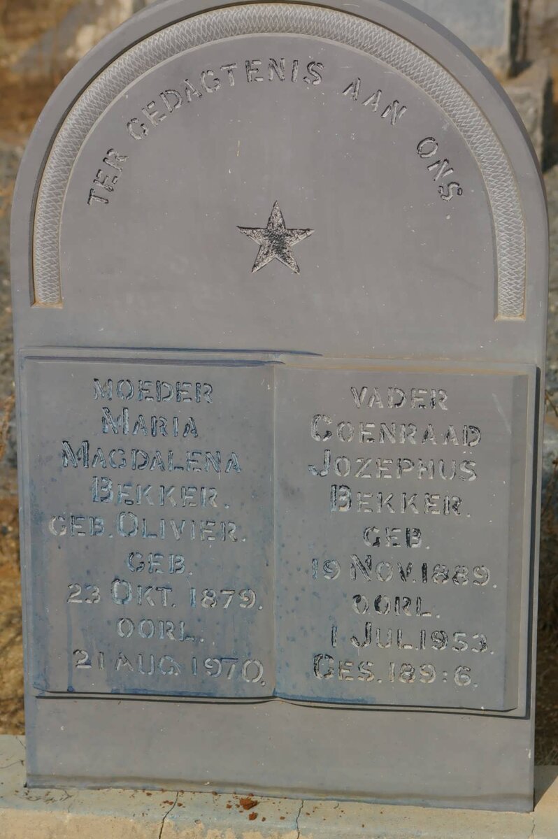 BEKKER Coenraad Jozephus 1889-1953 &amp; Maria Magdalena OLIVIER 1879-1970