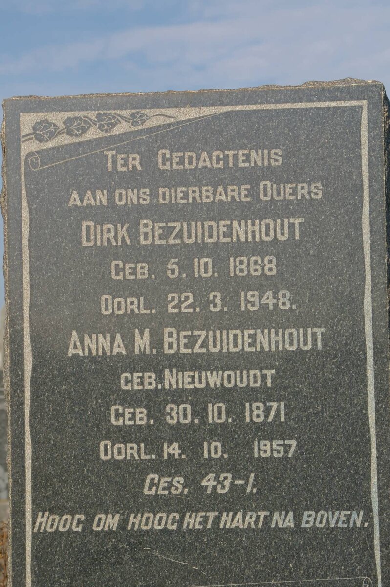 BEZUIDENHOUT Dirk 1868-1948 &amp; Anna M. NIEUWOUDT 1871-1957
