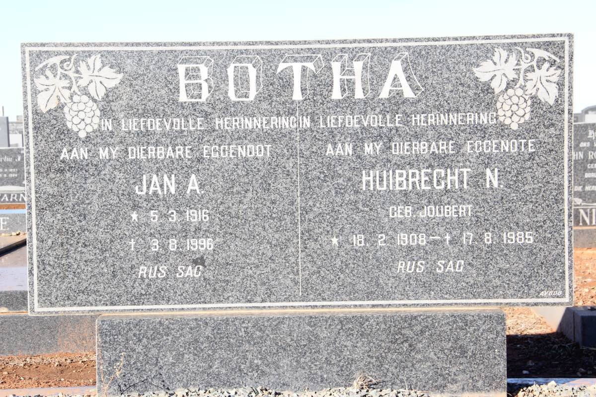 BOTHA Jan A. 1916-1996 &amp; Huibrecht N. JOUBERT 1908-1985