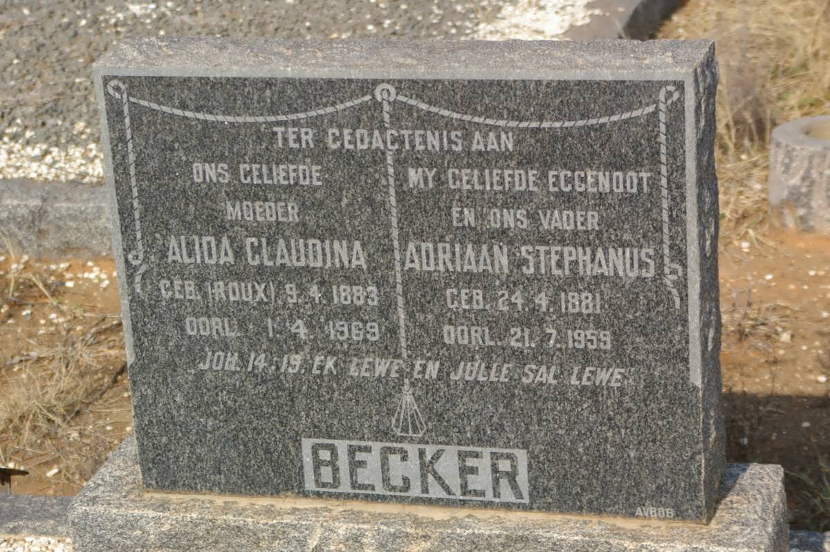 BECKER Adriaan Stephanus 1881-1959 &amp; Alida Glaudina ROUX 1883-1969