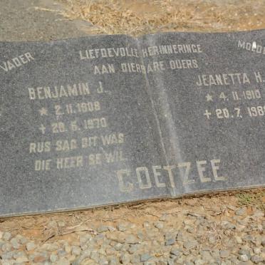 COETZEE Benjamin J. 1908-1970 &amp; Jeanetta H. 1910-1988