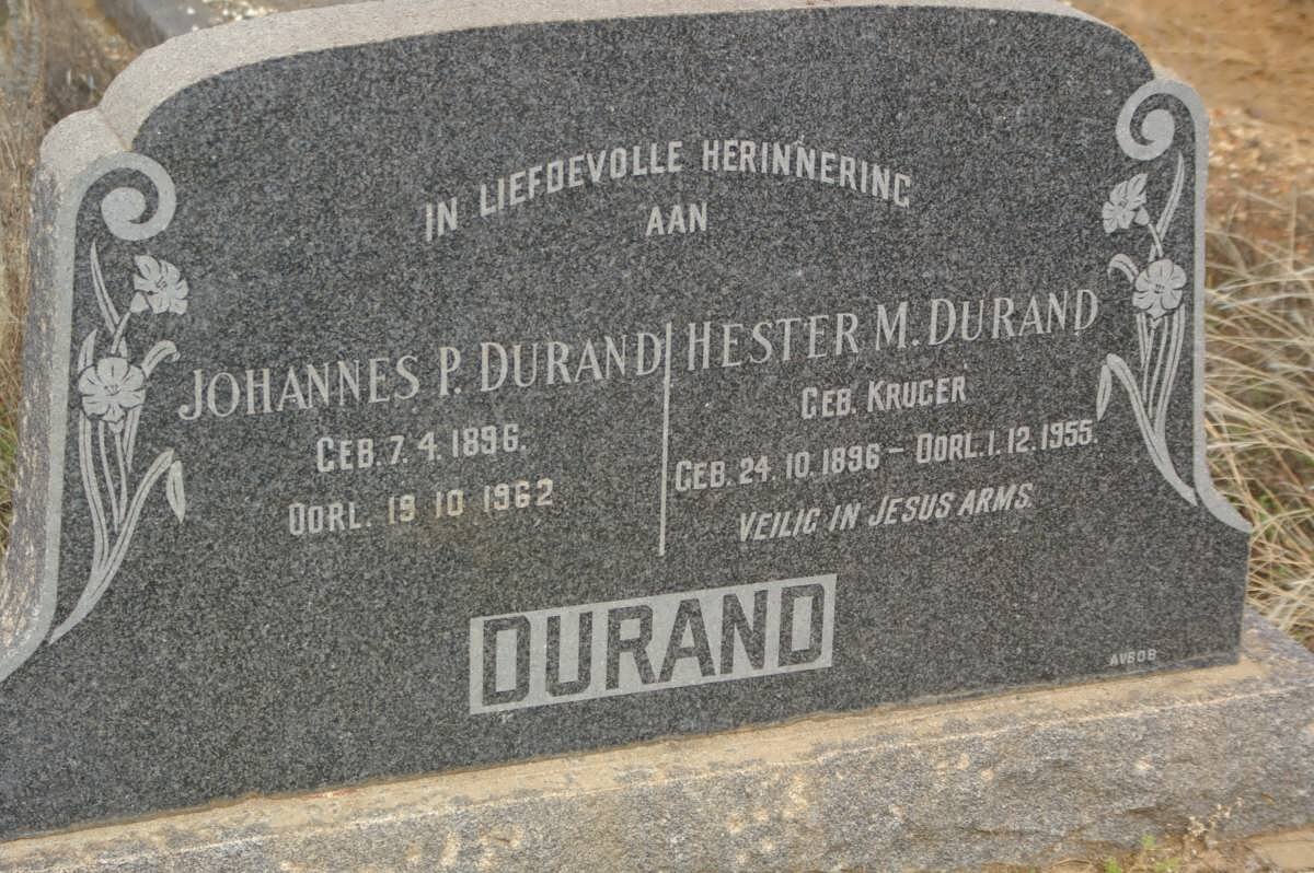DURAND Johannes P. 1896-1962 &amp; Hester M. KRUGER 1896-1955