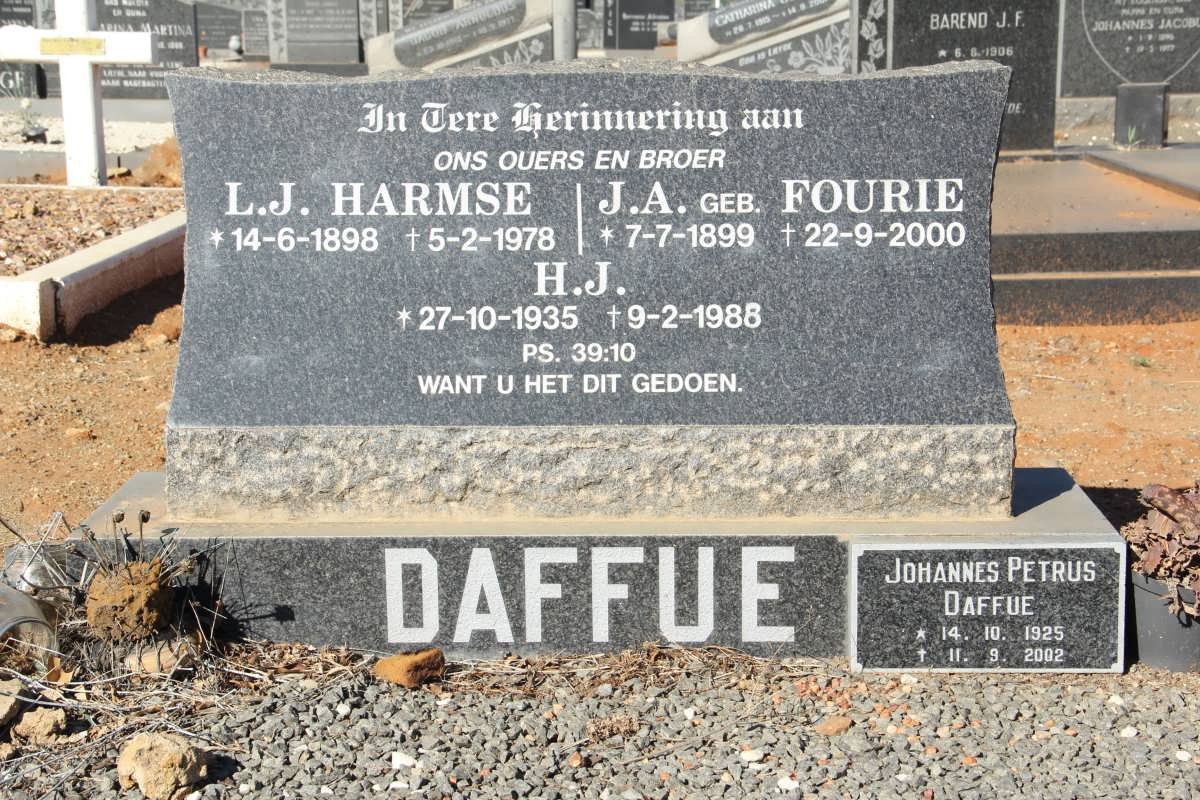 DAFFUE L.J. Harmse 1898-1978 &amp; J.A. FOURIE 1899-2000 :: DAFFUE J.P. 1925-2002 :: DAFFUE H.J. 1935-1988