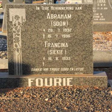 FOURIE Abraham 1932-1996 &amp; Francina 1933-