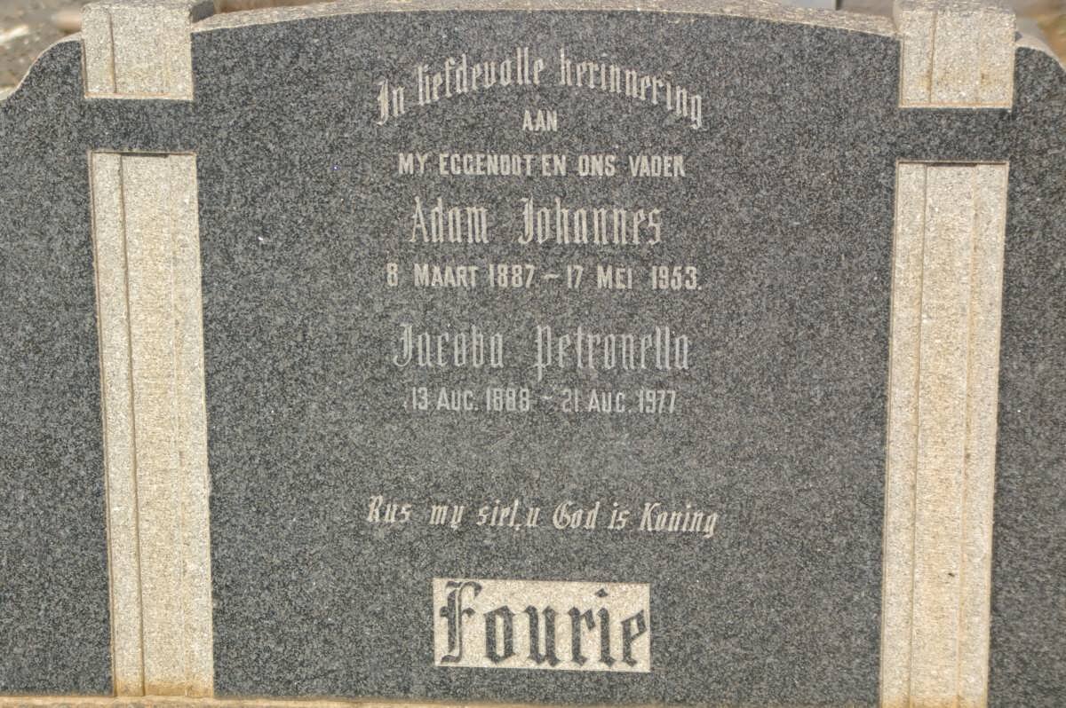 FOURIE Adam Johannes 1887-1953 &amp; Jacoba Petronella 1888-1977