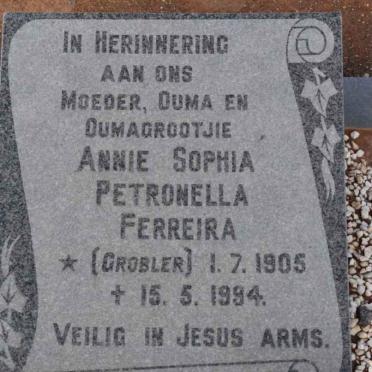 FERREIRA Annie Sophia Petronella nee GROBLER 1905-1994