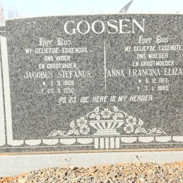 GOOSEN Jacobus Stefanus 1909-1990 &amp; Anna Francina Elizabeth 1917-1985