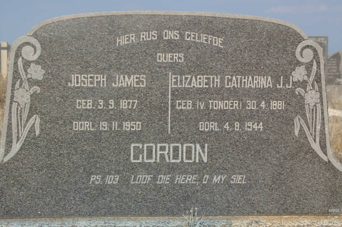 GORDON Joseph James 1877-1950 &amp; Elizabeth Catharina J.J. v. TONDER 1881-1944