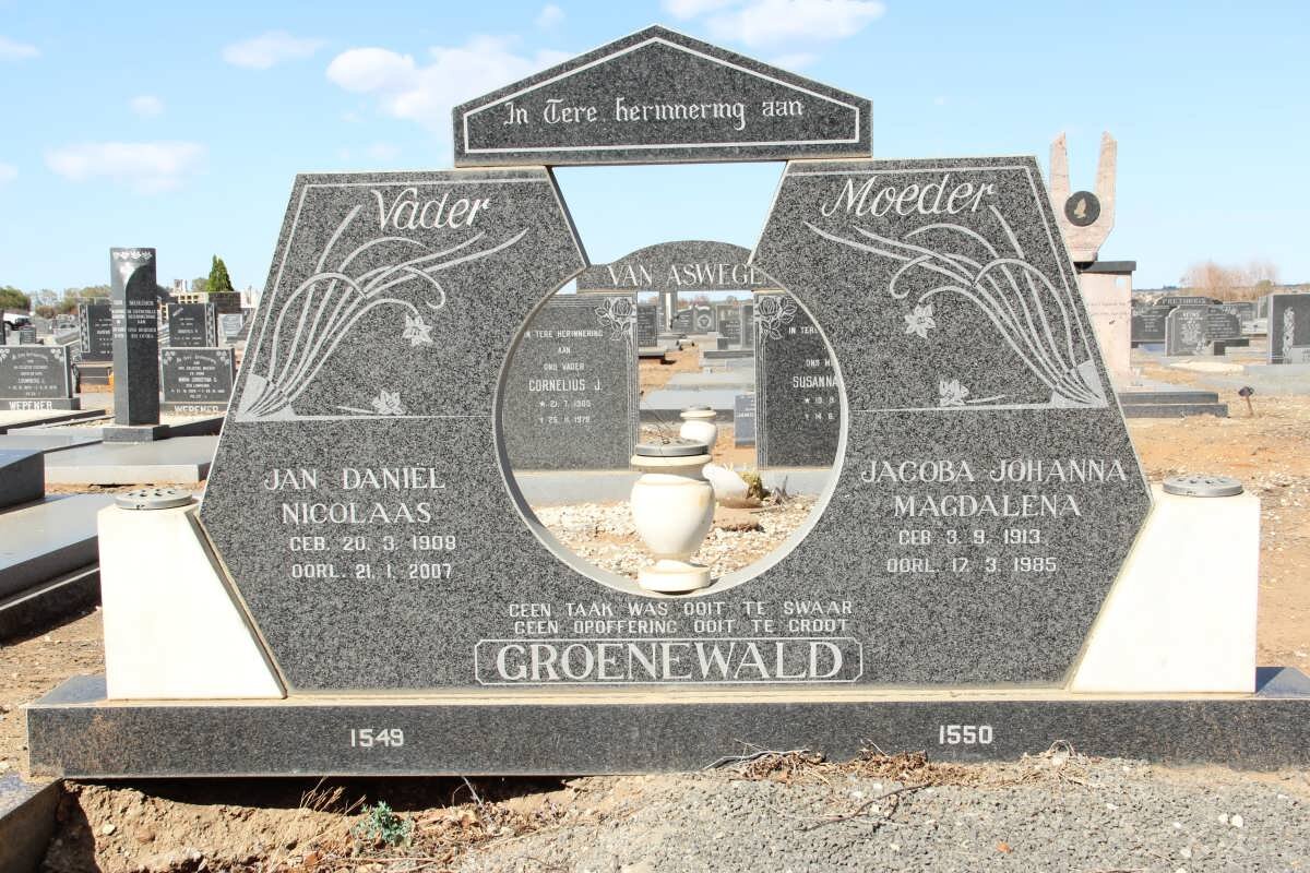 GROENEWALD Jan Daniël Nicolaas 1908-2007 &amp; Jacoba Johanna Magdalena 1913-1985