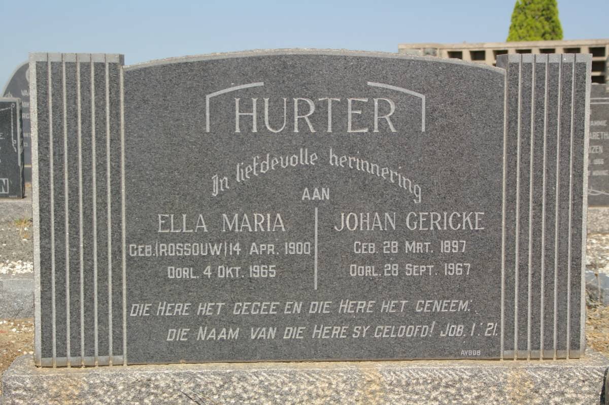 HURTER Johan Gericke 1897-1967 &amp; Ella Maria ROSSOUW 1900-1965