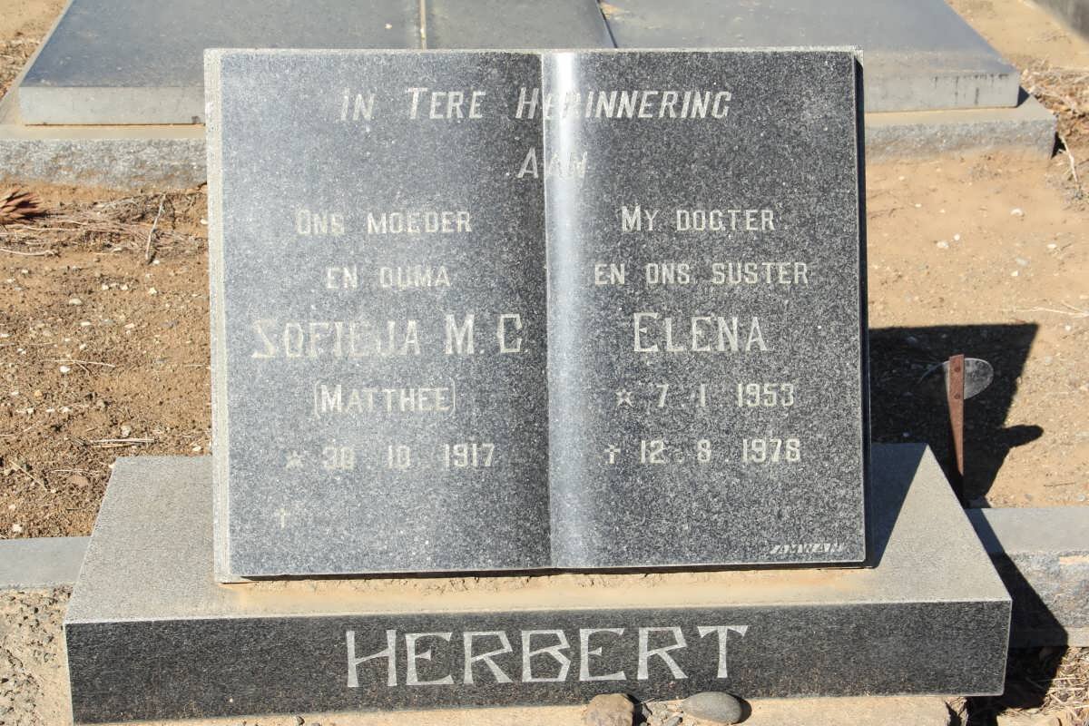 HERBERT Sofieja M.C. nee MATTHEE 1917- :: HERBERT Elena 1953-1978
