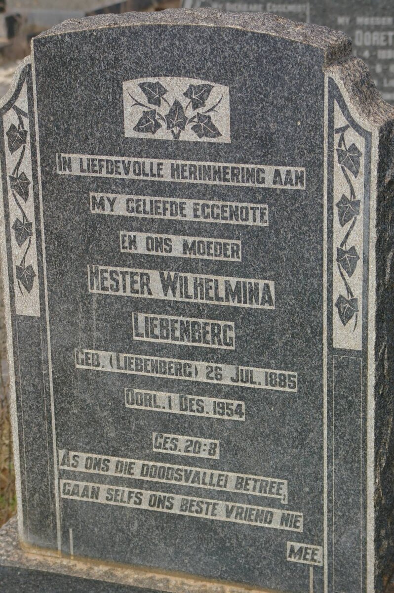 LIEBENBERG Hester Wilhelmina nee LIEBENBERG 1885-1954