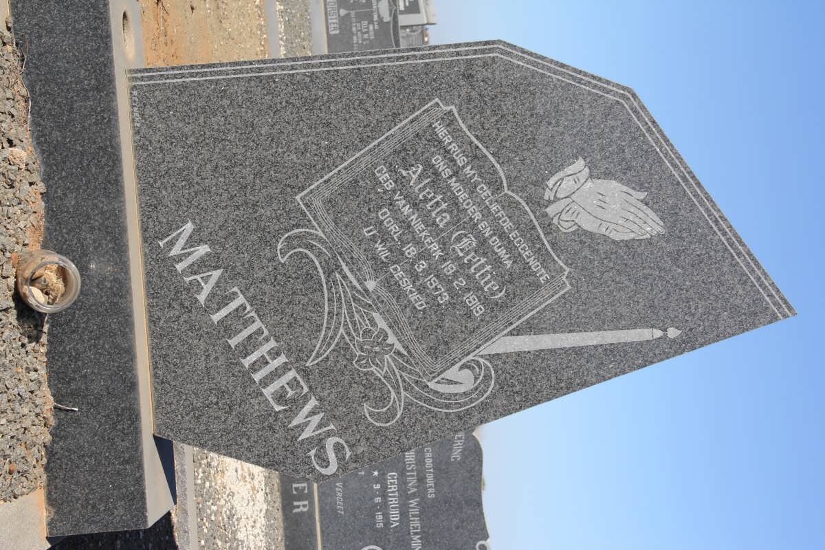 MATTHEWS Aletta nee VAN NIEKERK 1919-1973