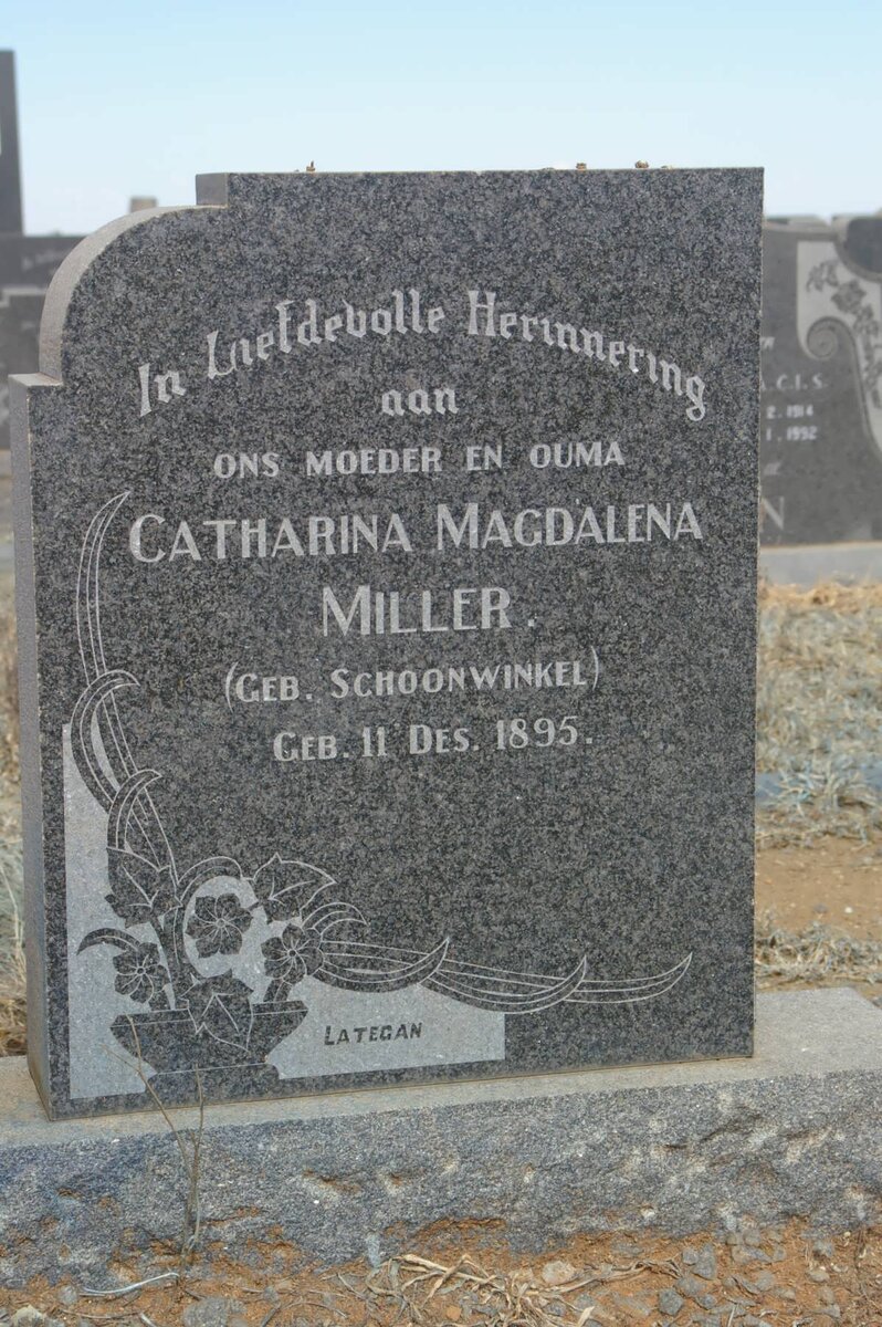 MILLER Catharina Magdalena nee SCHOONWINKEL 1895-