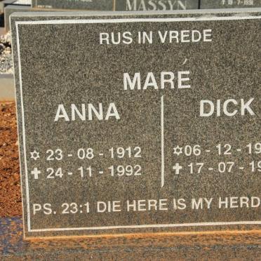 MARÉ Dick 1909-1994 &amp; Anna 1912-1992