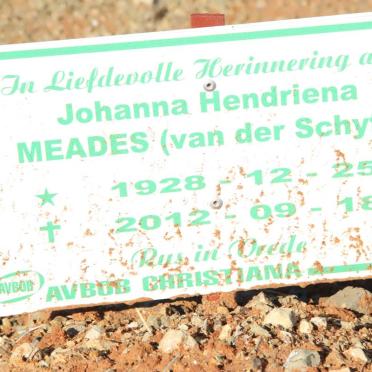 MEADES Johanna Hendriena nee VAN DER SCHYFF 1928-2012