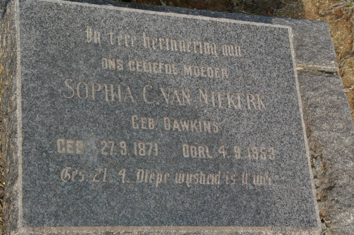 NIEKERK Sophia C., van nee DAWKINS 1871-1953