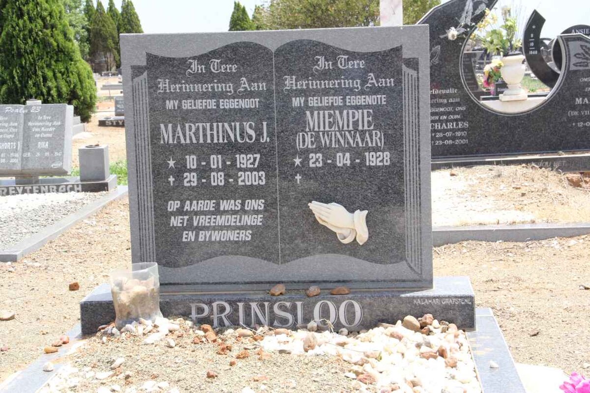 PRINSLOO Marthinus J. 1927-2003 &amp; Miempie DE WINNAAR 1928-