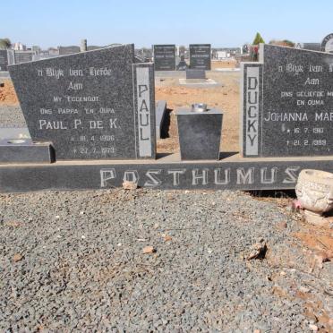 POSTHUMUS Paul P. de K. 1906-1973 &amp; Johanna Maria 1910-1989