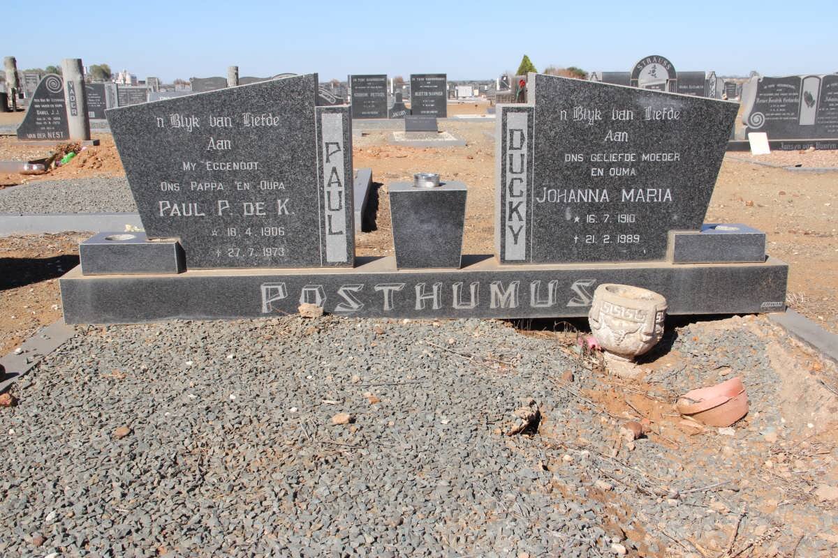 POSTHUMUS Paul P. de K. 1906-1973 &amp; Johanna Maria 1910-1989