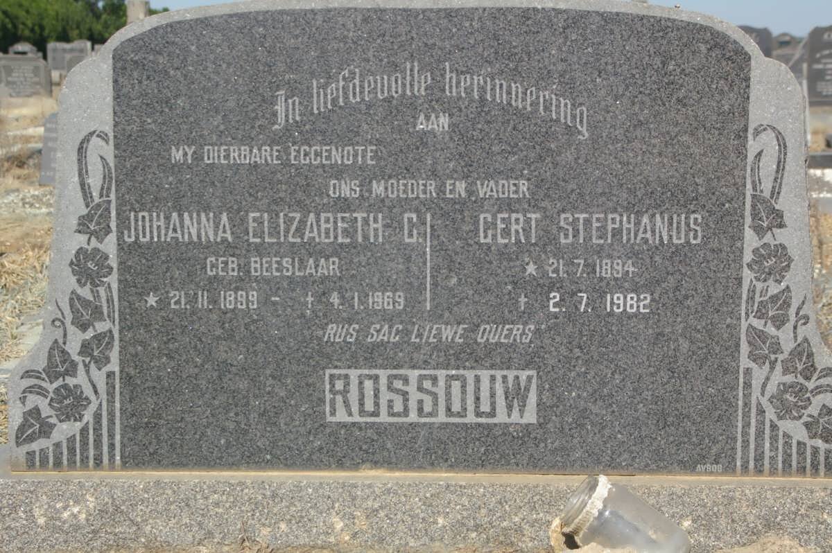 ROSSOUW Gert Stephanus 1894-1982 &amp; Johanna Elizabeth C. BEESLAAR 1899-1969