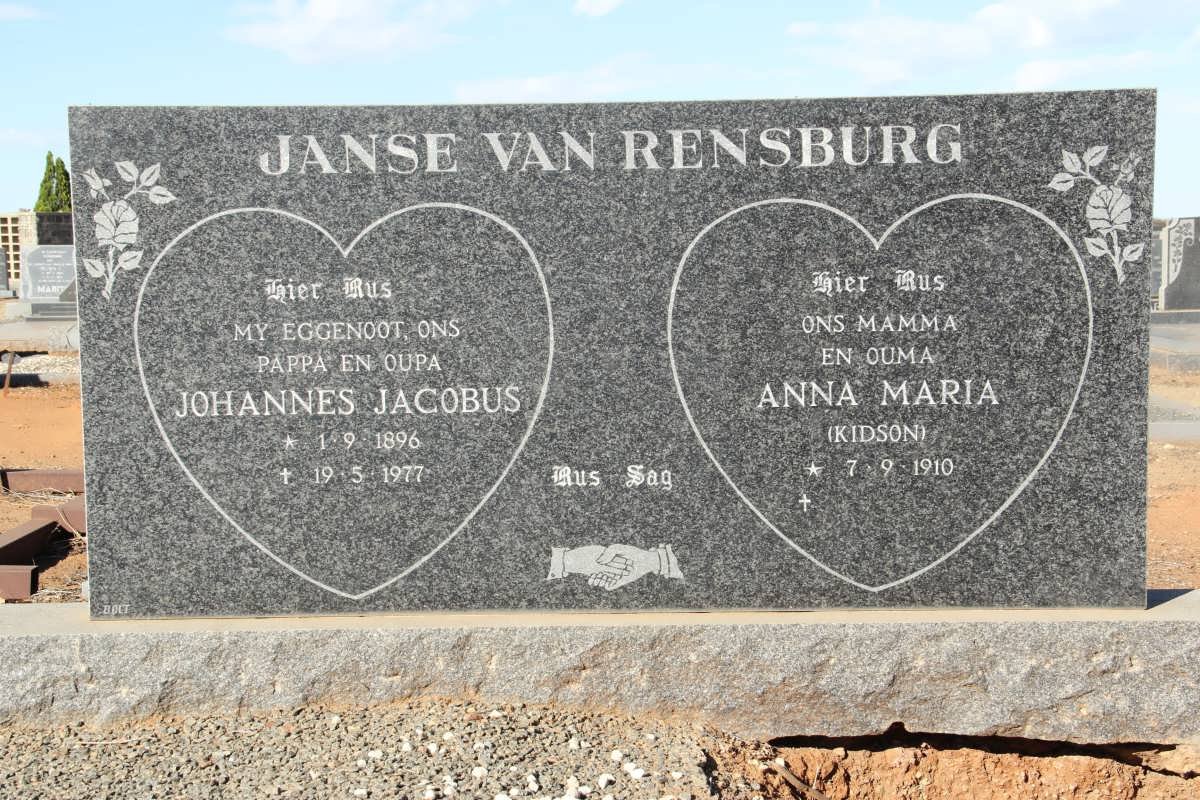 RENSBURG Johannes Jacobus, Janse van 1896-1977 &amp; Anna Maria KIDSON 1910- 