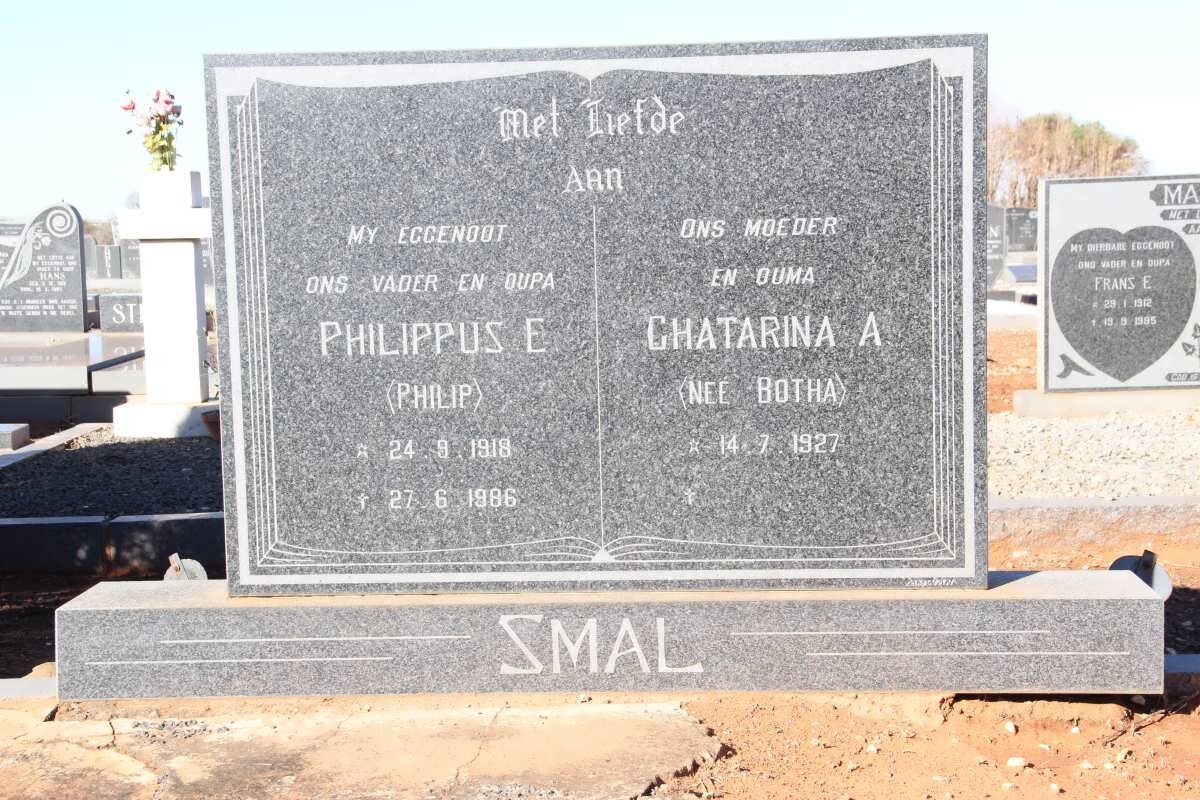SMAL Philippus E. 1918-1986 &amp; Chatarina A. BOTHA 1927-