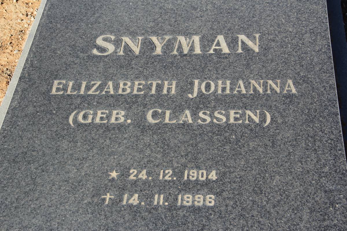 SNYMAN Elizabeth Johanna nee CLASSEN 1904-1996