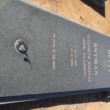 SNYMAN Elizabeth Johanna nee CLASSEN 1904-1996