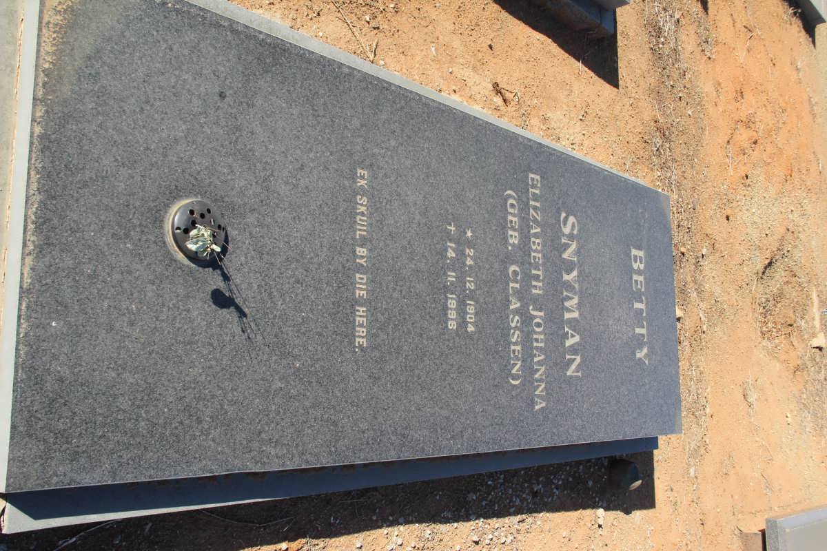 SNYMAN Elizabeth Johanna nee CLASSEN 1904-1996